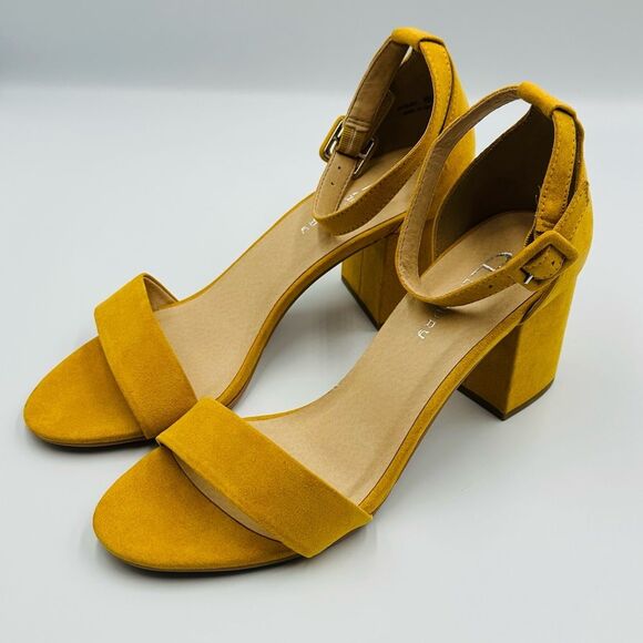Chinese Laundry Women's Jody Yellow Suede Block Heel Sandals SZ 10 Ankle Strap - Picture 3 of 11